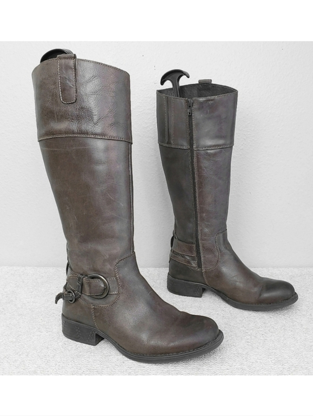 Eric Michael Leather Riding Boots Tall Heeled Zip Buckle Boho